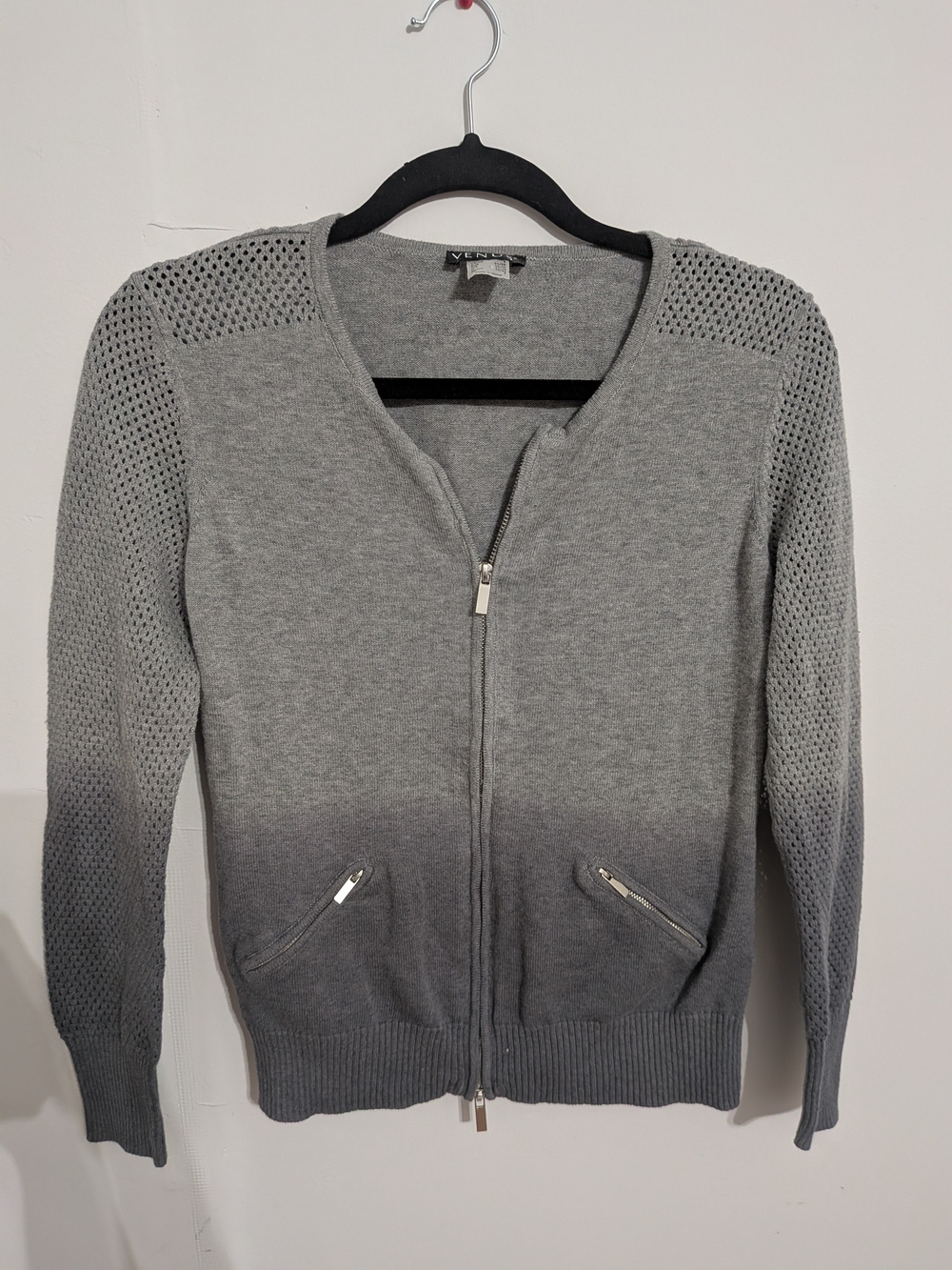 VENUS Gray Ombre Zip Cardigan with Mesh Sleeves